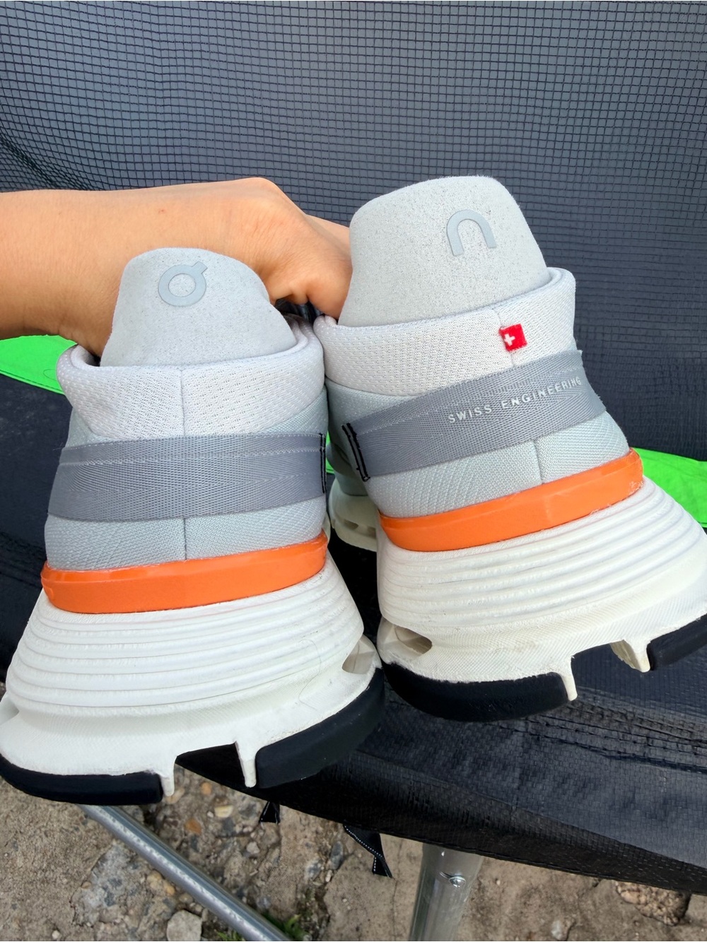 On Running Light Gray Athletic Shoes with Orange Accents - Picture 5 of 8